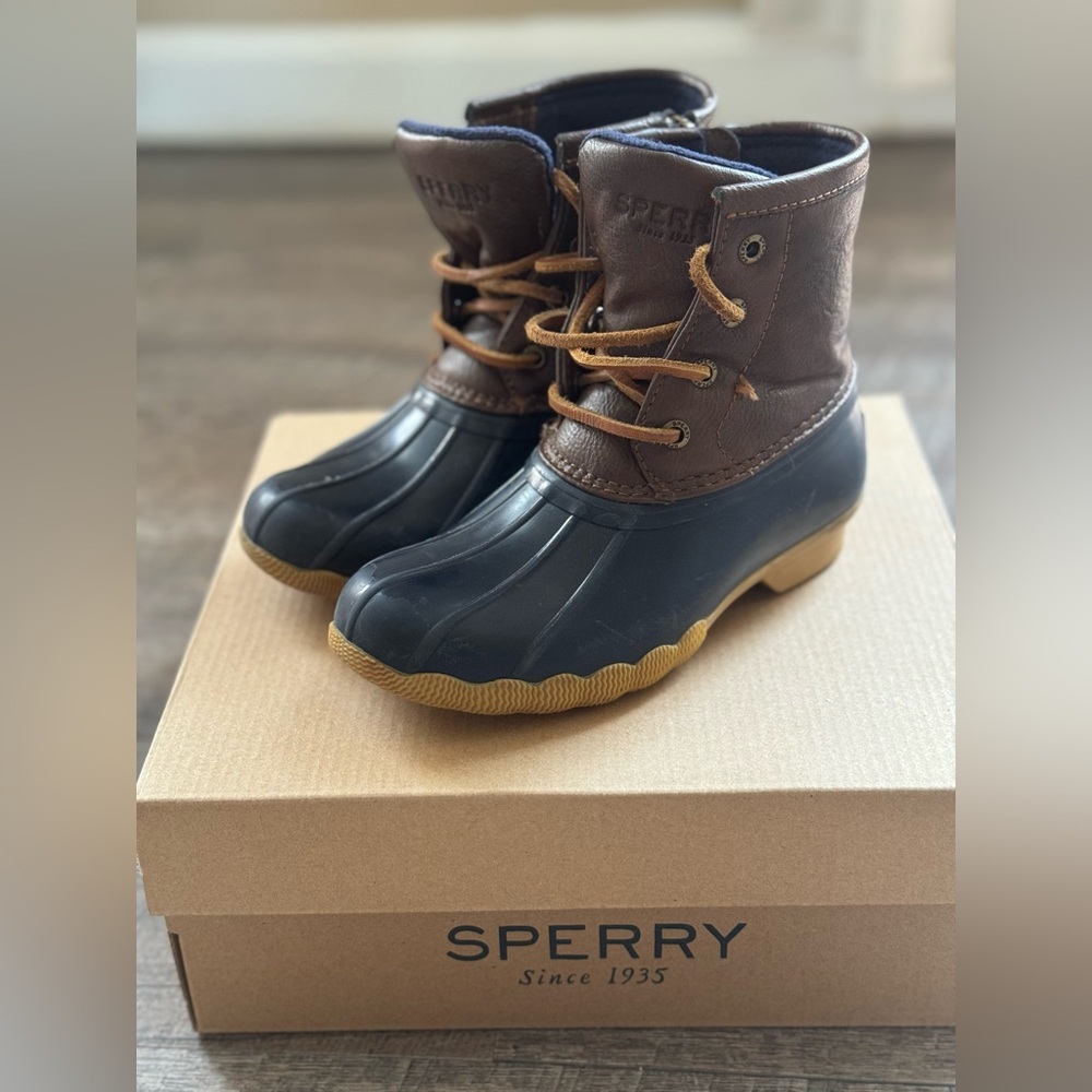 Sperry Kids Brown and Navy Duck Boots